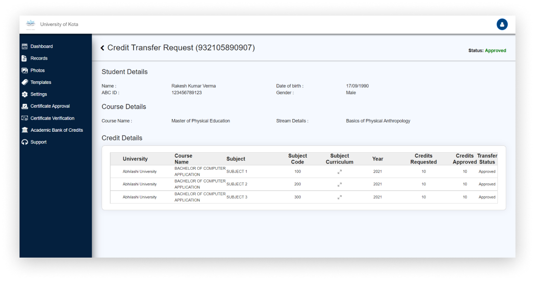 Seamless Credit Transfer: in ABC application